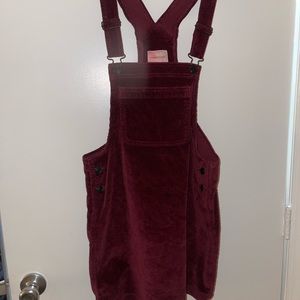 American Eagle Corduroy Overall Dress, Maroon, Size Small